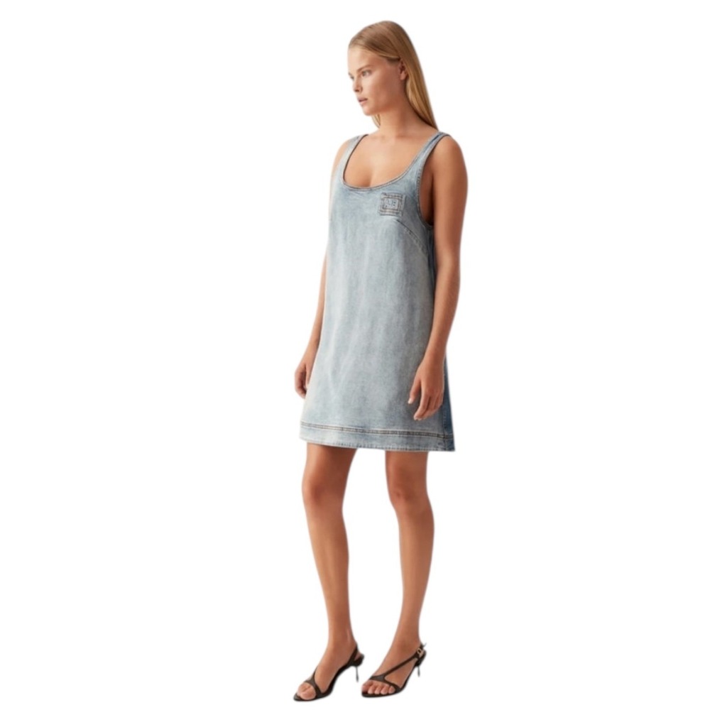 Aje Bambie Two Tone Denim Mini Dress Indigo Blue Panel A-Line Size 10
